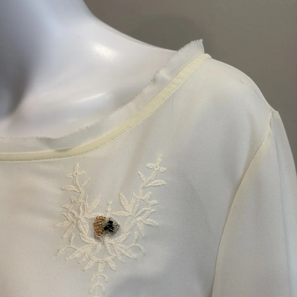 Anthropologie Arrata Silent Journey Sheer Beaded Embroidered Crochet Lace Top M
